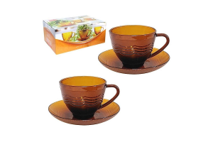 JOGO XICARAS VIDRO AMBAR LISTRAS COM 12PCS REF-GB00025ABORNEO