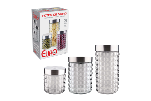 CJ DE POTES DE VIDRO TAMPA INOX 3 PÇS REF-VDR7047-03