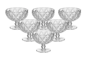 TACA DE SORVETE DE VIDRO TRANSPARENTE DIAMANTE 335ML 6PCS REF-SK20025