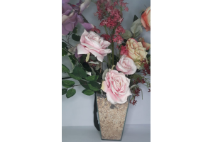 VASO FLOR DE VIDRO COM FOLHAGEM PRA DECORACAO REF-008