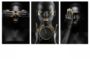 QUADRO TRIPLO GRANDE MULHER NEGRA MAQUIAGEM REF-TG45