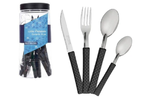 JG DE TALHERES 24 PC CB PLAST PRETO FREE C/ POTE LINHA URBANO REF-84524/5D2