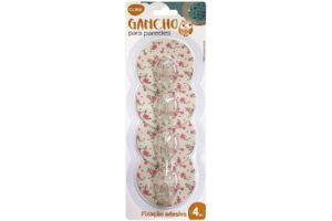 KIT 4 GANCHOS ADESIVOS PLASTICO 6,5CM REF-CK4072