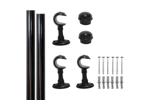 KIT VARAO CORTINA ACO ALPHA 2,5M PRETO 19MM REF-251