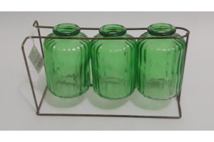 VIDRO KIT VASOS SUPORTE C/3 (VERDE DOURADO) REF-64576005