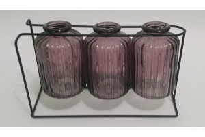 VIDRO KIT VASOS SUPORTE C/3 (ROSA ANTIGO)REF-64576003