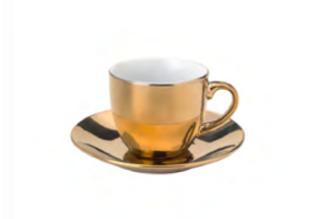 CJ 6 XICARAS P/ CAFE C/ PIRES DE PORCELANA LUMINUS DOURADA 90ML REF-8605