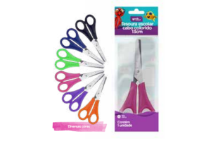 TESOURA ESCOLAR 13CM CABO CORES SORTIDAS REF-2411047